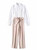 White Pintuck Blouse & Beige Self-Tie High-Waisted Trousers Set