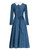 Dark Blue Geo-Print Belted Midi Dress with White Collar