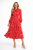 Red polka dot pussy-bow pleated midi dress – front view