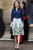 Navy Satin Blouse & Floral Pleated Skirt Set