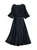 Navy Cape-Sleeve Cinched-Waist A-Line Midi Dress