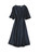 Navy Cape-Sleeve Cinched-Waist A-Line Midi Dress