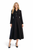Model wearing a black tweed pleated midi coat dress