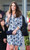 Blue Ikat Print Wrap-Style Midi Dress