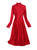 Red Turtle Neck Knit Top and High-Waist Pleated Midi Skirt Set