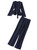 Navy Ruffled Peplum Wrap Jacket & High Waist Wide-leg Pants