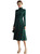 Model wearing a dark green ribbed turtleneck top and pleated midi skirt set