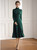 Dark Green Turtleneck Top and Pleated Midi Skirt Set