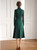 Green Turtle Neck Fit Knit Top & High-waist Pleated Midi Skirt