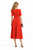 Coral Red Short-Sleeve Fit-and-Flare Midi Dress