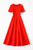 Coral Red Round Neck Short Sleeve Fit-and-Flared Midi Dress