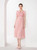 Pink Tie-neck Embroidered Puffy Pleated Midi Dress