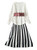 White Gathered-Sleeve Blouse & Striped Pleated Midi Skirt Set