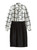 Windowpane Check Blouse and Satin Pencil Skirt Set with Pussy Bow Detail