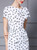 White Polka Dot Print Short Sleeve Ruffled Midi Tea Dress