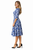 Blue Space Print Boat Neck Fit-and-Flare Dress with 3/4 Sleeves