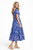 Blue Square Neck Shirred Midi Dress with Short Puff Sleeves