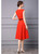 Red Zip-Front Cap-Sleeve Fit-and-Flare Midi Dress