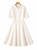 Beige High-Neck Shoulder-Button Fit-and-Flare Dress