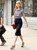 Navy Gingham Mock Two-Piece Pencil Dress