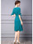Teal Fit-and-Flare Dress with Tie Detail Sleeves
