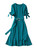 Teal Tie-Sleeve Belted Fit-and-Flare Dress