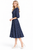 Navy Polka Dot Belted Pleated Midi Dress