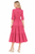 Hot Pink Mandarin Collar Belted Tiered Midi Dress