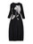 Navy Flora Wool Knit Evasé Midi Dress with 3/4 Sleeves