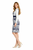 Floral Print Sheath Dress with Peter Pan Collar and Contrast Waistline