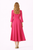Fuchsia Fit-and-Flare Midi Dress with 3/4 Sleeves