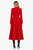 Red Maxi Coat Dress with Dramatic Bow Tie Collar