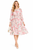 Model wearing a multicoloured floral chiffon midi dress with long sleeves, a shirred waist and a pleated flared skirt