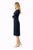 Navy Piped Sheath Pencil Dress with Keyhole Neckline