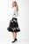 White Belted Fitted Jacket and Black A-line Floral Skirt Suit