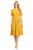 Yellow Pleated Midi Dress with Cinched Belt and Puffy Sleeves