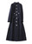 Navy Military-Style Coat Dress with Stand Collar & Contrast Buttons