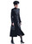 Navy Military-Style Coat Dress with Stand Collar & Contrast Buttons