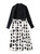 Black V-Neck Blouse and Two-Tone Midi Skirt Set