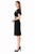 Black knee-length sheath dress with round neckline and black contrast trim