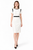 White knee-length sheath dress with round neckline and black contrast trim
by Kate Middleton