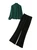 Green Pussy-Bow Blouse & Black Wide-Leg Trouser Set