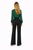 Green Pussy-bow Long Sleeve Blouse & Black Button Wide-leg Pants