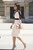 Off-White & Black V-Neck Fitted Knee-Length Dress