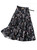 Beige Satin Blouse with Ruffled Neckline and A-line Bird Print Skirt Set