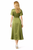 Lime Green Ruched Tulip-Sleeve Fit-and-Flare Midi Dress
