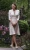 Pale Pink Floral Kimono Pleated Dress with Elbow Length Sleeve