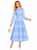Baby-blue Boho Blouson-sleeved Cornflower  Maxi Dress with a High-neck Collar