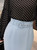 Black Polka Dot Chiffon Blouse & Blue Belted Slit Pencil Skirt Set