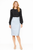 Black Polka Dot Chiffon Blouse & Blue Belted Slit Pencil Skirt Set